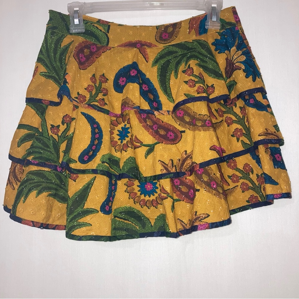 FARM Rio Yellow Tropical Tapestry layered Mini Skirt Size S - Picture 4 of 12
